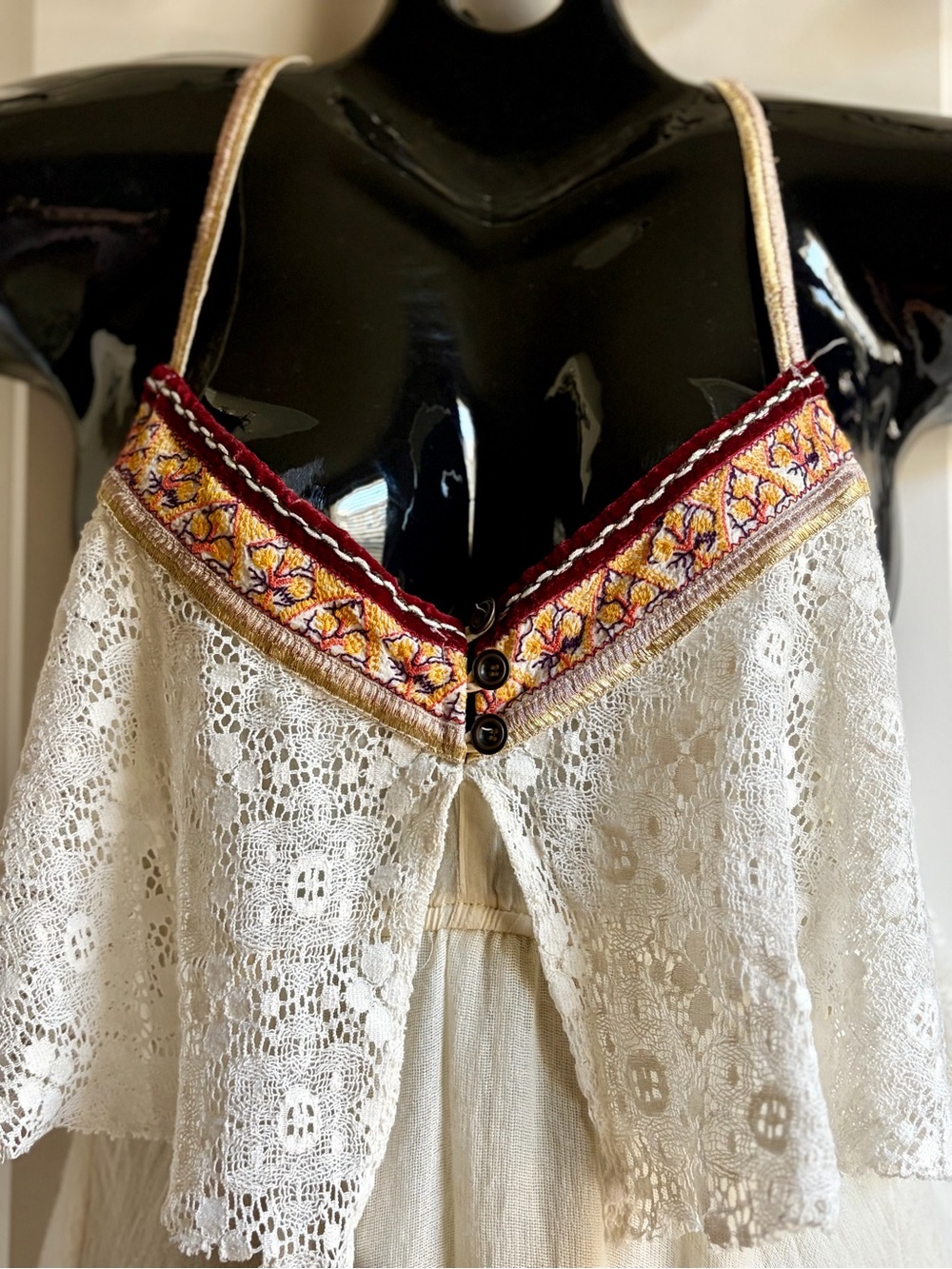Free People Cream Maxi Dress with Embroidered V-Neck - Picture 3 of 6
